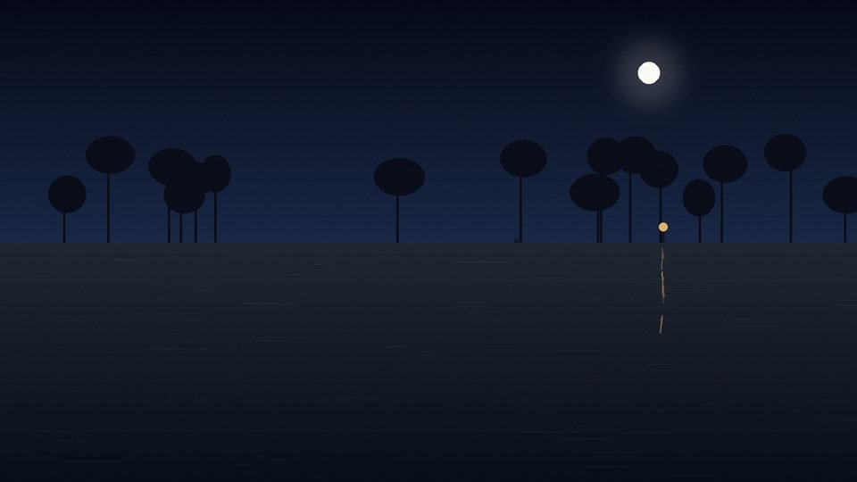 El delta de noche con muelle y farol